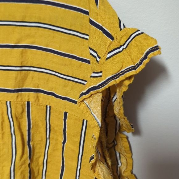 Hem & Thread Yellow and Blue Striped Short Sleeve Blouse - Picture 3 of 7